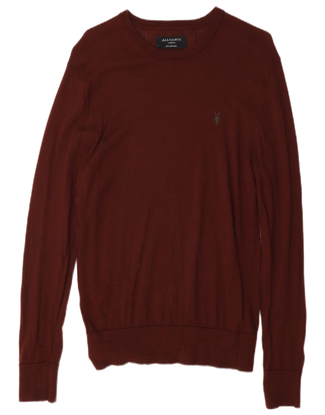 All Saints Herre Crew Neck sweater Medium Burgundy Merino Wool