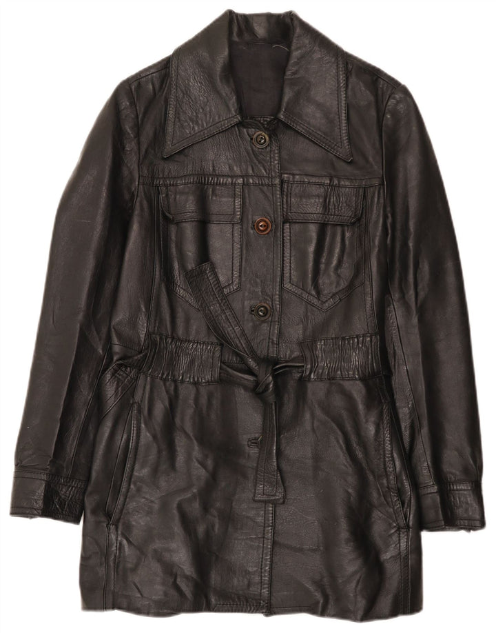 Vintage læderfrakke til kvinder UK 10 Small Black
