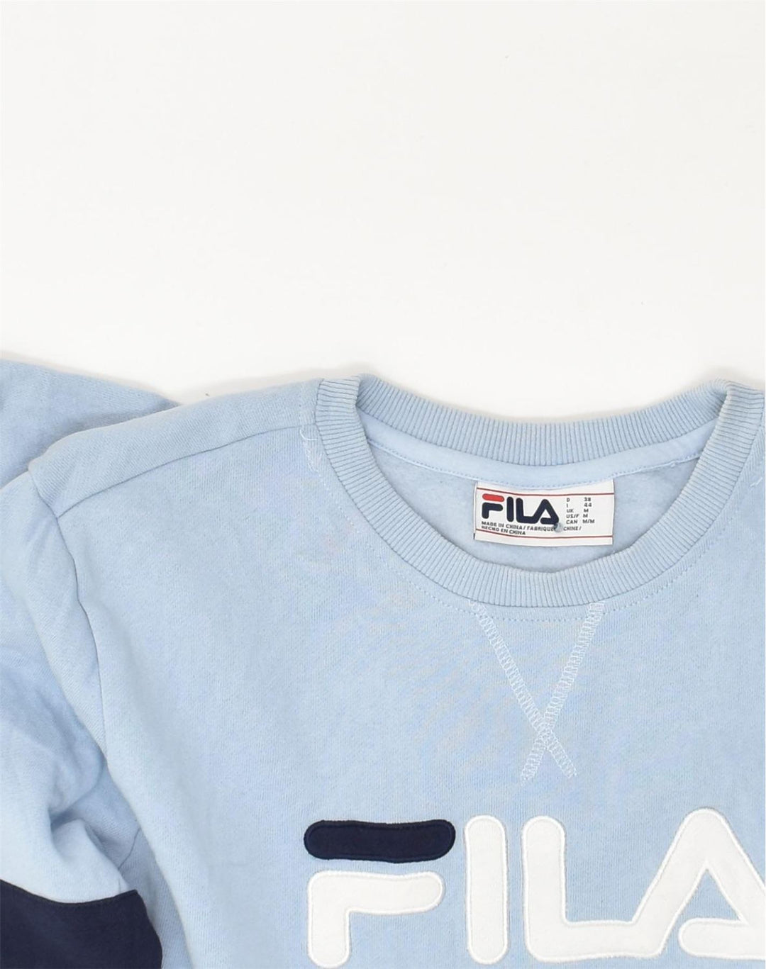 FILA Womens Graphic Sweatshirt Jumper UK 14 Medium Blue Cotton | Vintage Fila | Thrift | Second-Hand Fila | Used Clothing | Messina Hembry 