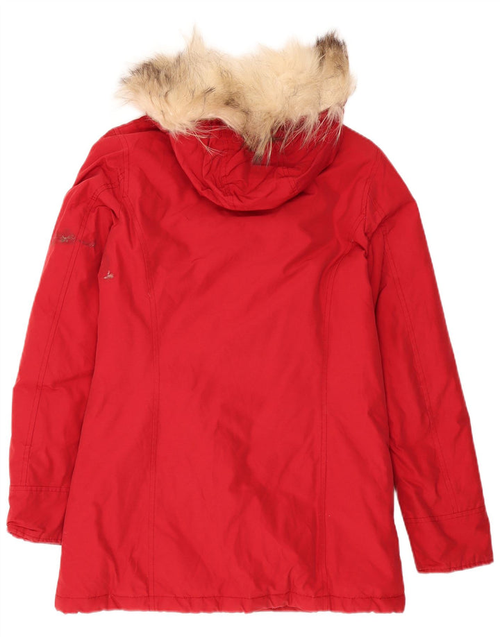 Woolrich Dame Hætte Oversized Polstret Frakke UK 10 Small Burgundy