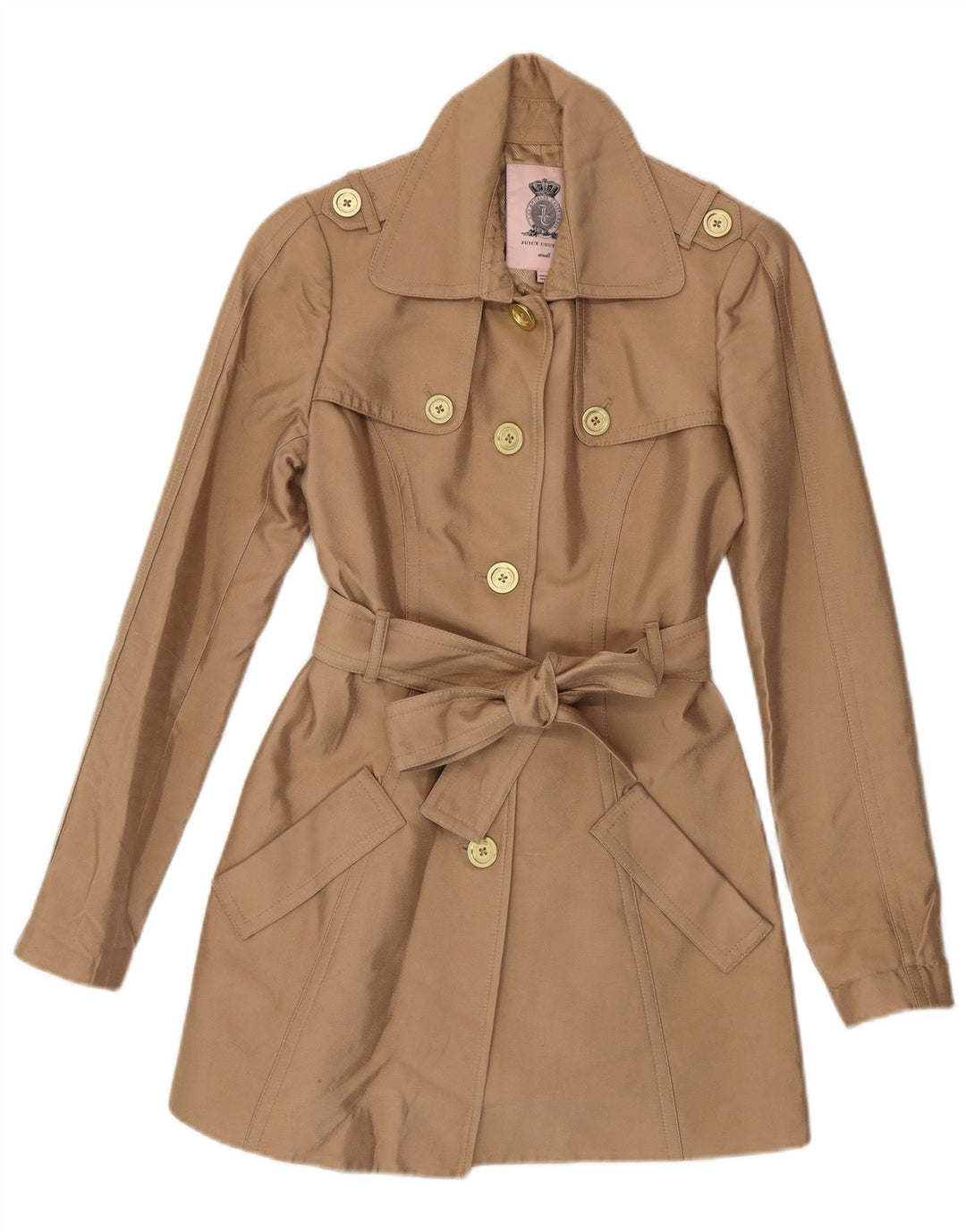 Juicy Couture Trench Coat til kvinder UK 10 Lille Beige Bomuld