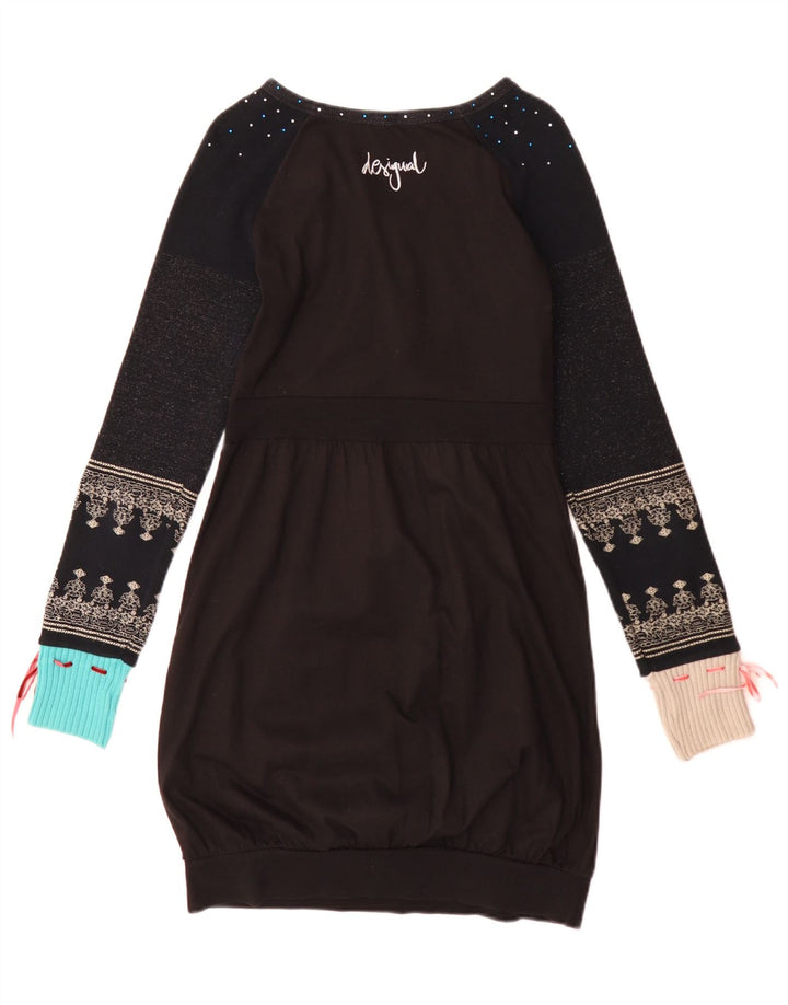 Desigual Dame Langærmet Bubble Dress UK 12 Medium Sort Geometrisk