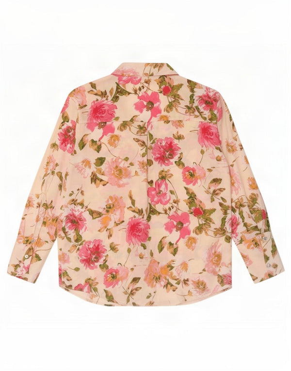 Zara Dame Oversized Shirt Bluse UK 10 Small Off White Floral Polyester