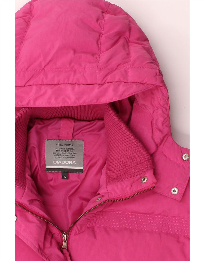 DIADORA Womens Hooded Bomber Padded Jacket UK 16 Large Pink Polyester Vintage Diadora and Second-Hand Diadora from Messina Hembry 