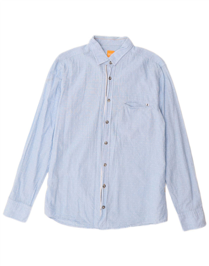 Hugo Boss Herre Regular Fit skjorte Medium Blue Plettet Bomuld