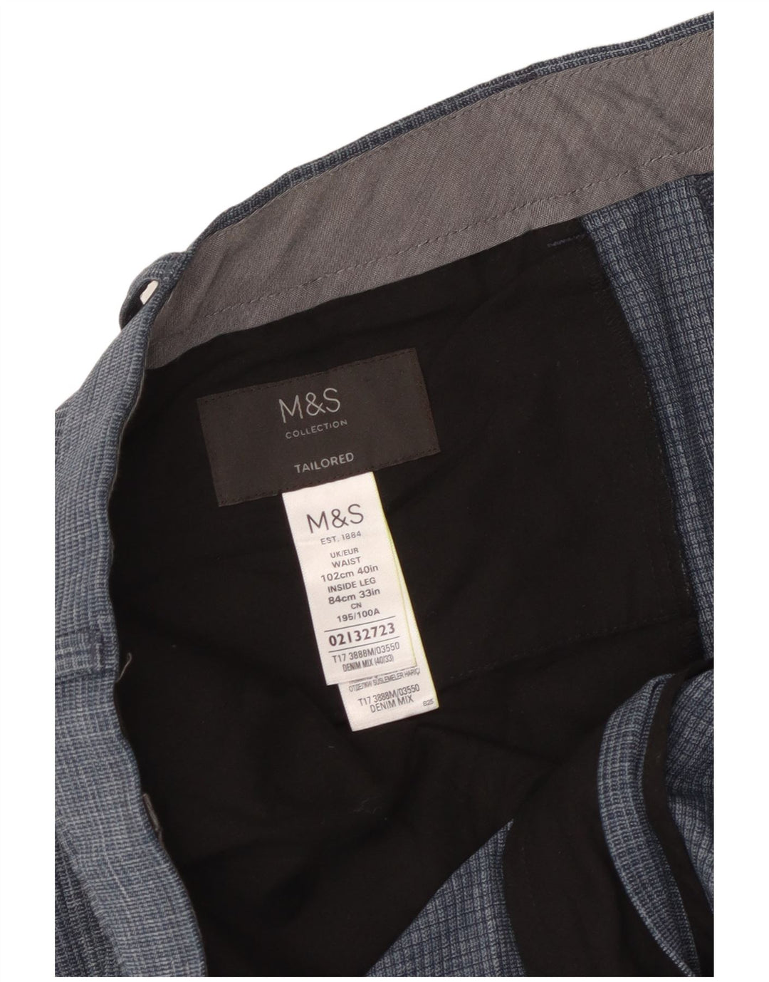 Marks & Spencer Herre skræddersyede tilspidsede jakkesætsbukser W40 L33 blå ternet