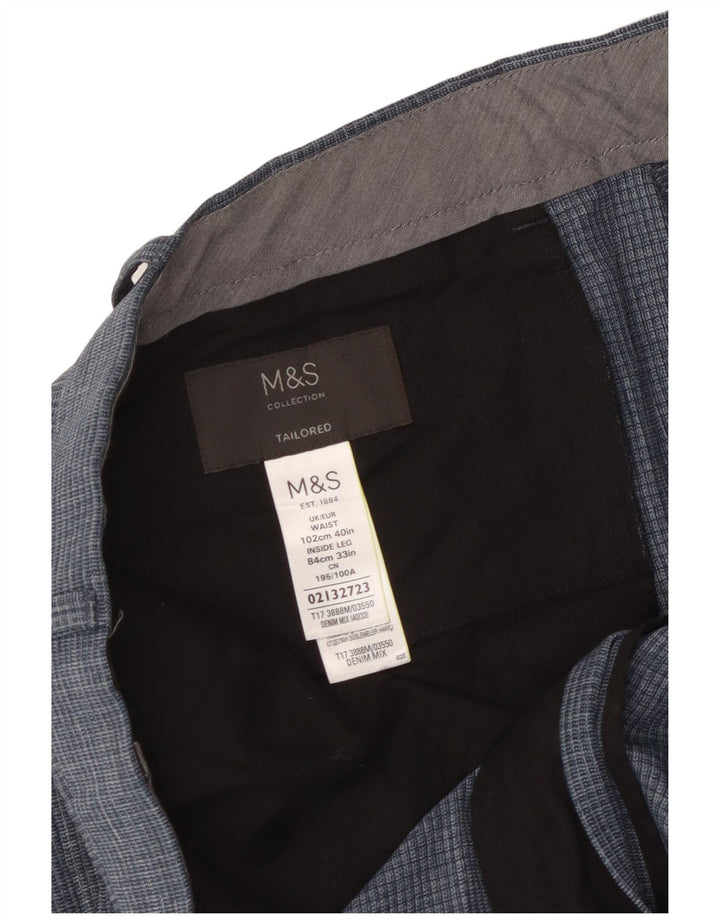 Marks & Spencer Herre skræddersyede tilspidsede jakkesætsbukser W40 L33 blå ternet