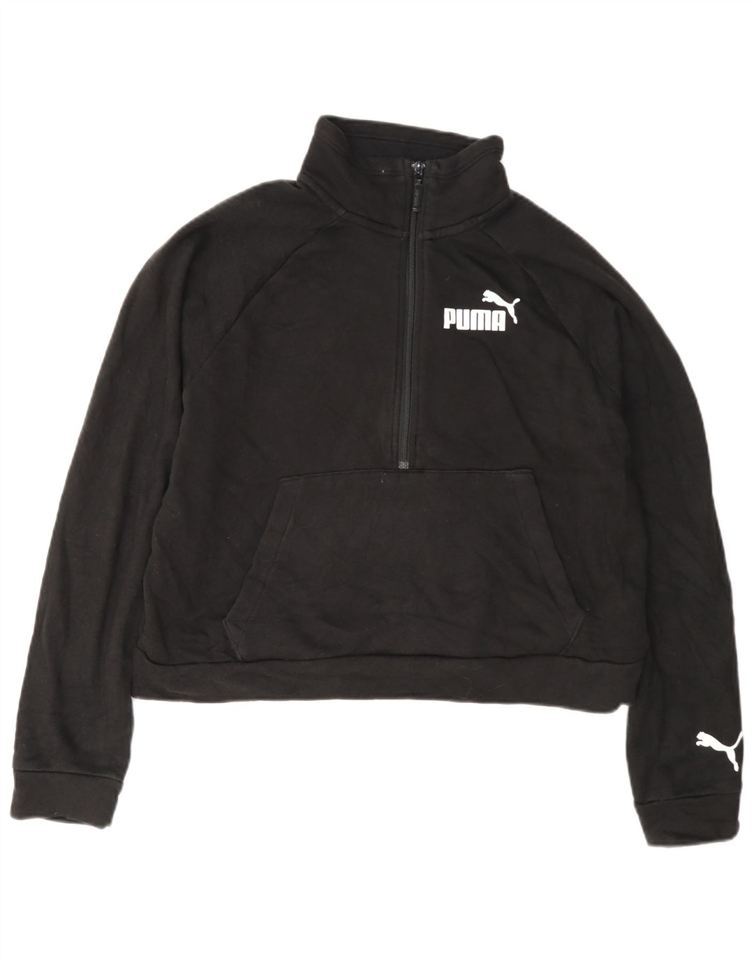 Puma Dame Crop Grafisk Zip Neck Sweatshirt Jumper UK 14 Medium Black