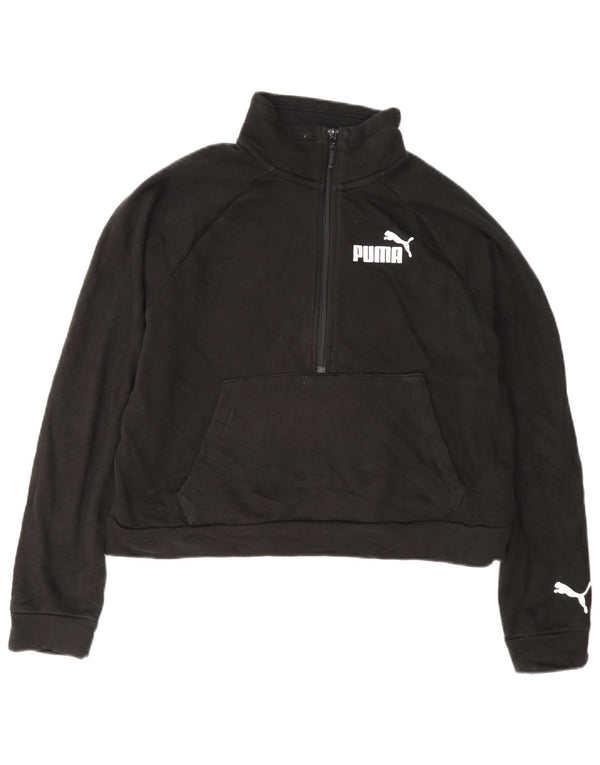 Puma Dame Crop Grafisk Zip Neck Sweatshirt Jumper UK 14 Medium Black