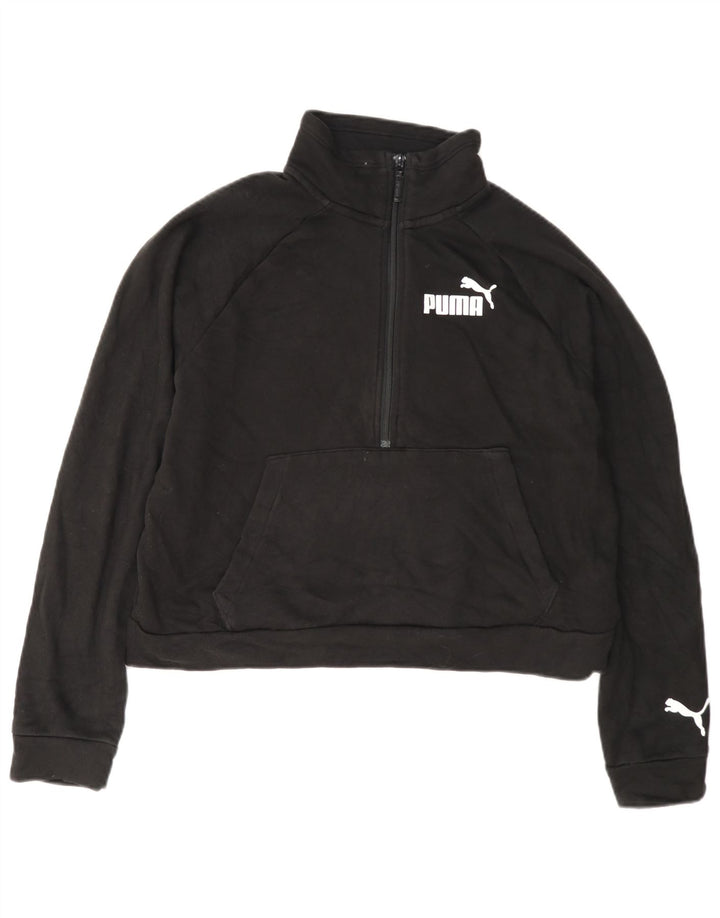 Puma Dame Crop Grafisk Zip Neck Sweatshirt Jumper UK 14 Medium Black