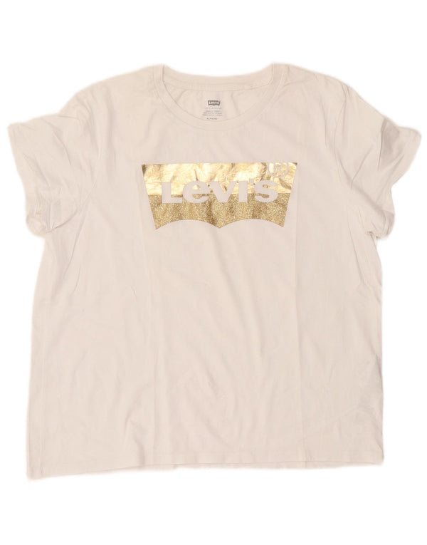 Levi's Dame Grafisk T-Shirt Top UK 18 XL Hvid Bomuld