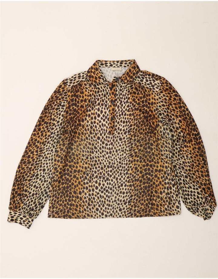 VINTAGE Womens Pullover Shirt UK 16 Large Brown Animal Print Vintage Vintage and Second-Hand Vintage from Messina Hembry 