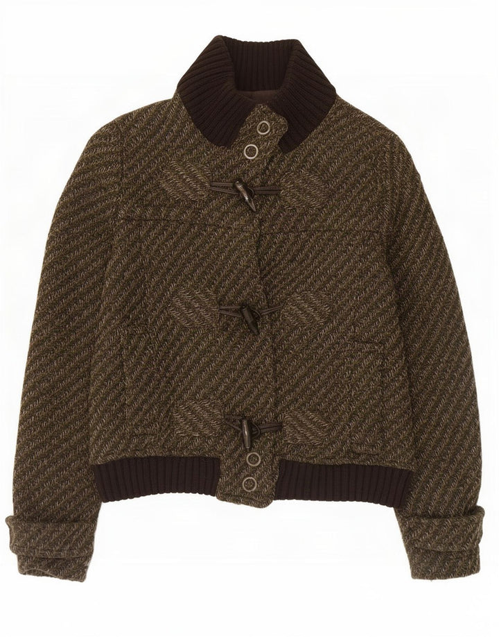 Zara Dame Duffel Bomber Jacket UK 14 Stor Khaki Stribet Uld
