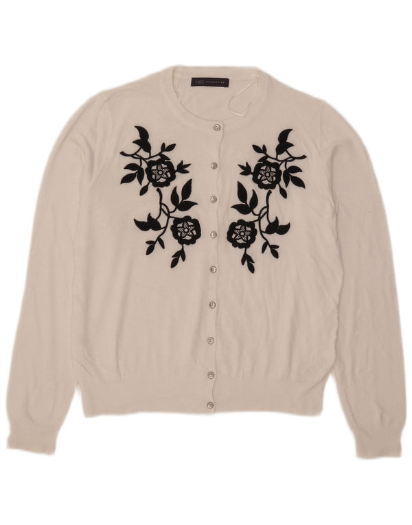 Marks & Spencer Dame Cardigan Sweater UK 14 Large White Floral Viscose