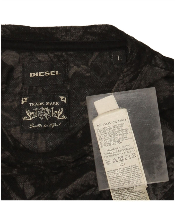 Diesel Herre T-Shirt Top Stor Sort Blomster Polyester