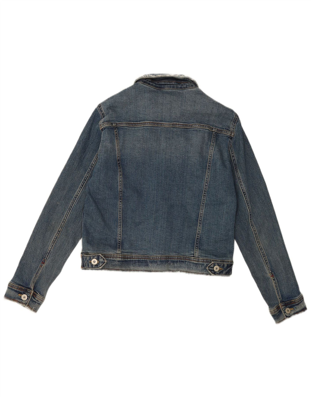 Zara Dame Crop Denim Jacket UK 16 Large Blue Cotton