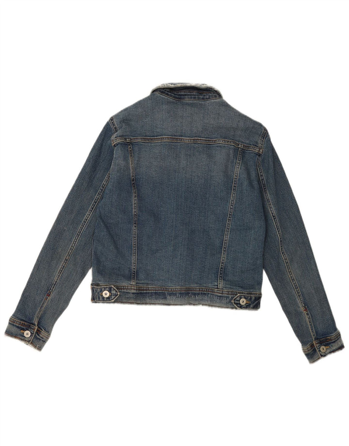 Zara Dame Crop Denim Jacket UK 16 Large Blue Cotton