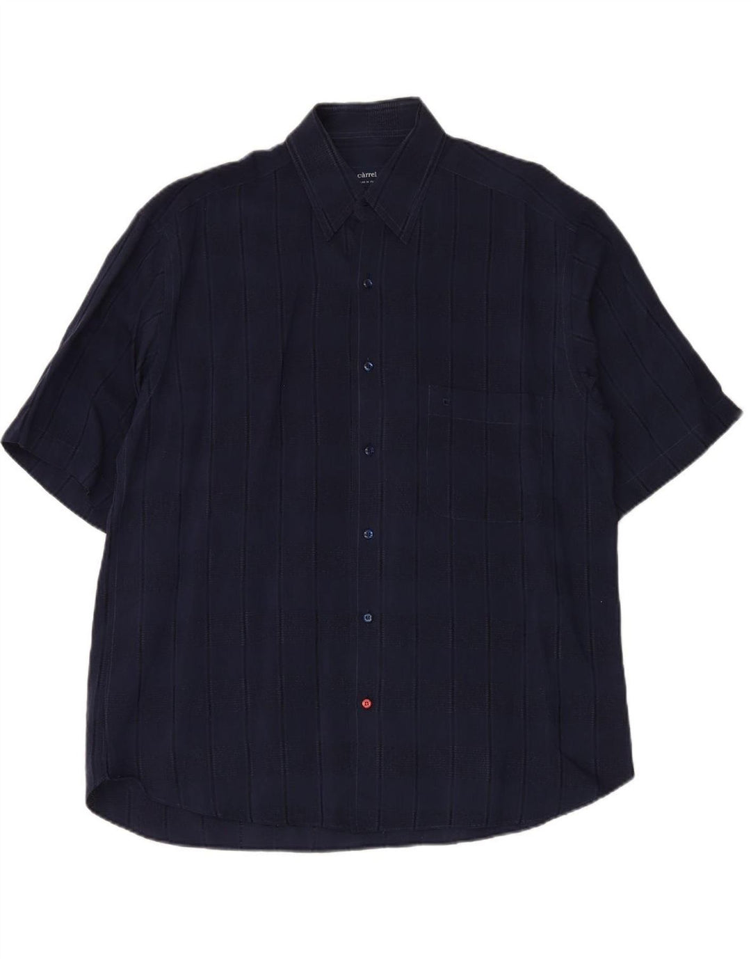 CARREL Mens Short Sleeve Shirt Size 40 15 3/4 Medium Navy Blue Striped
