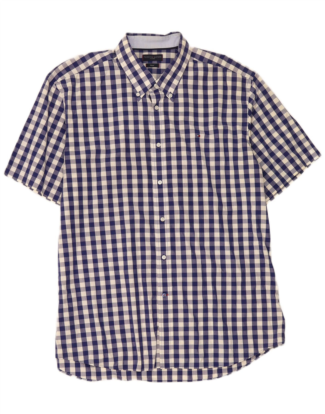 Tommy Hilfiger Herre Fitted Shirt Størrelse 45 18 2XL Navy Blue Gingham