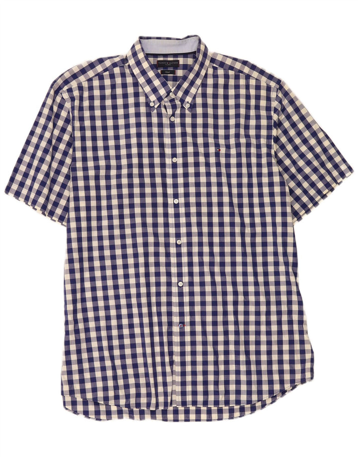 Tommy Hilfiger Herre Fitted Shirt Størrelse 45 18 2XL Navy Blue Gingham