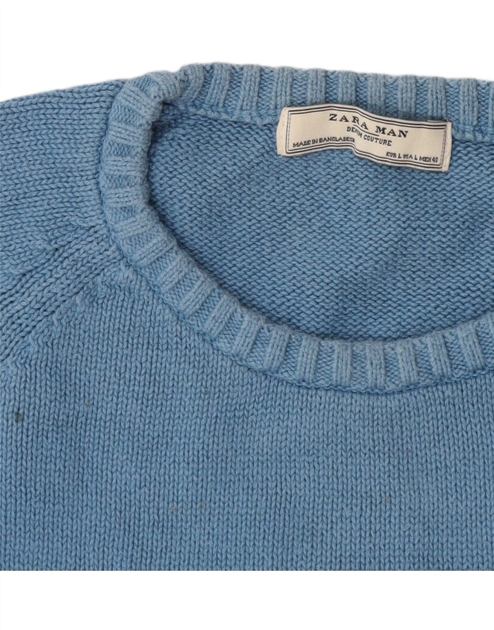 Zara Herre Crew Neck Jumper Sweater Stor Flerfarvet Stribet