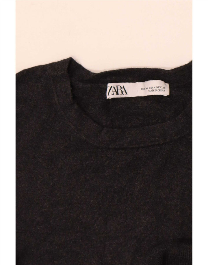 Zara Dame Kortærmet Bluse Top UK 12 Mellemgrå