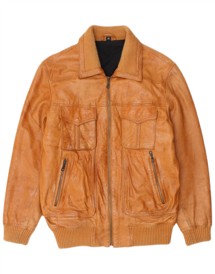 HEINE Mens Leather Jacket UK 36 Small Beige Leather