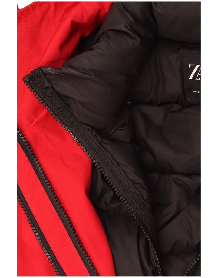 Zara Dame Hætte Oversized Polstret Jakke UK 10 Lille Rød Polyester