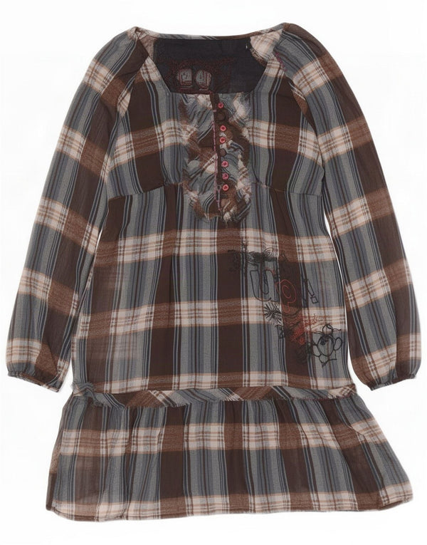 Desigual Womens Graphic Drop Waist Dress EU 40 Medium Brown Plaid Polyester