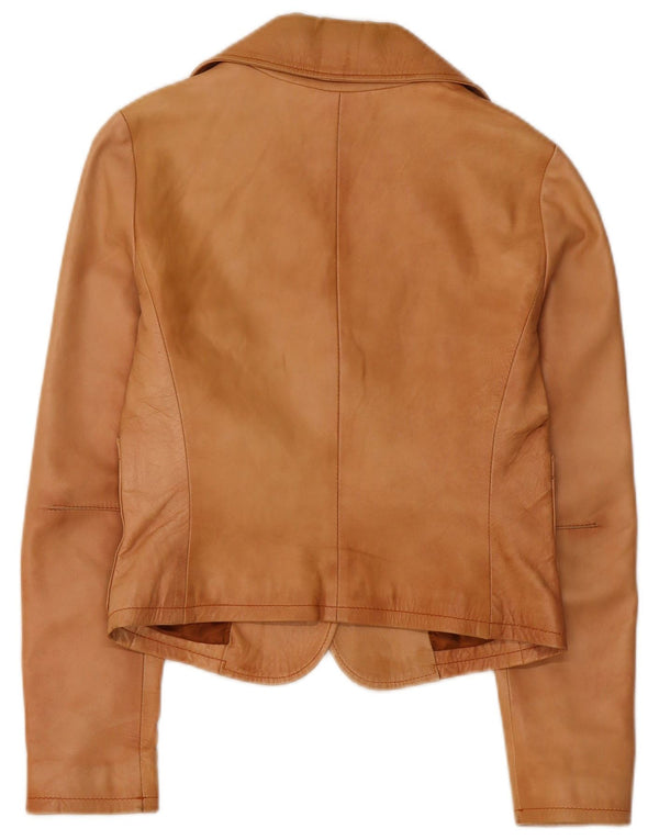 Society Womens Crop 2 Button Blazer Jacket UK 12 Medium Brown Læder