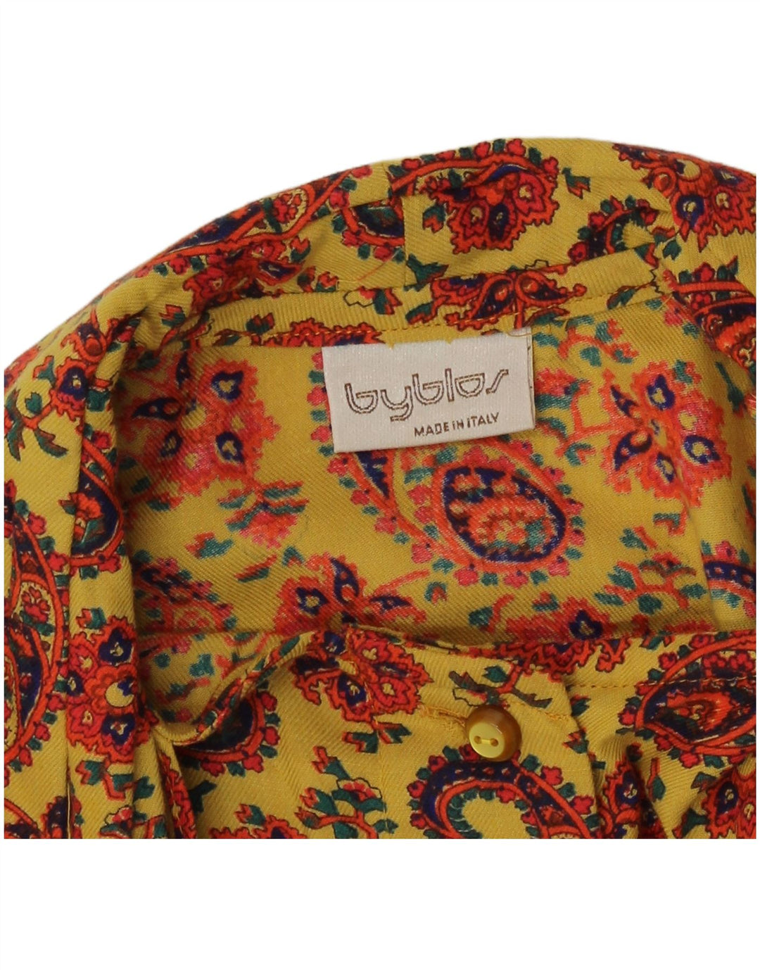 Byblos Dame Front Tie Shirt Bluse IT 44 Medium Yellow Paisley