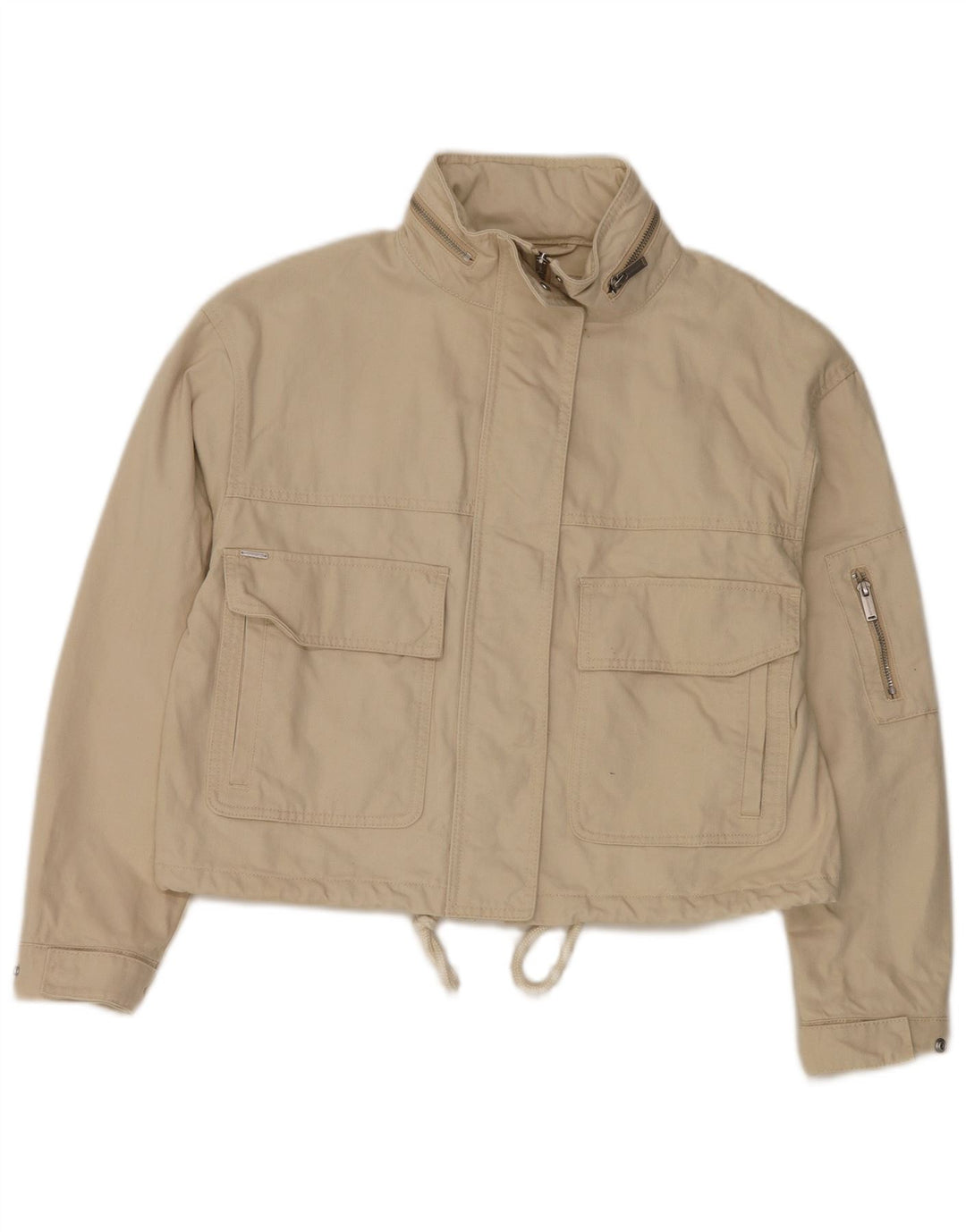 Superdry Womens Crop Oversized Utility Jacket UK 8 Small Beige Bomuld