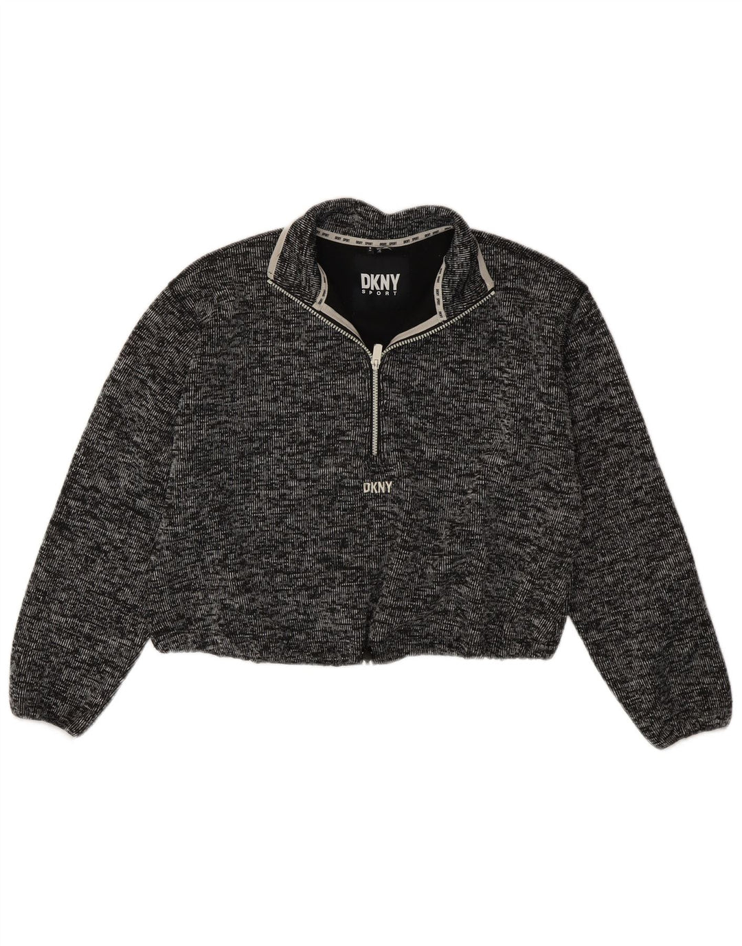 DKNY Womens Oversized Zip Neck Sweatshirt Jumper UK 10 Small Grey Flecked