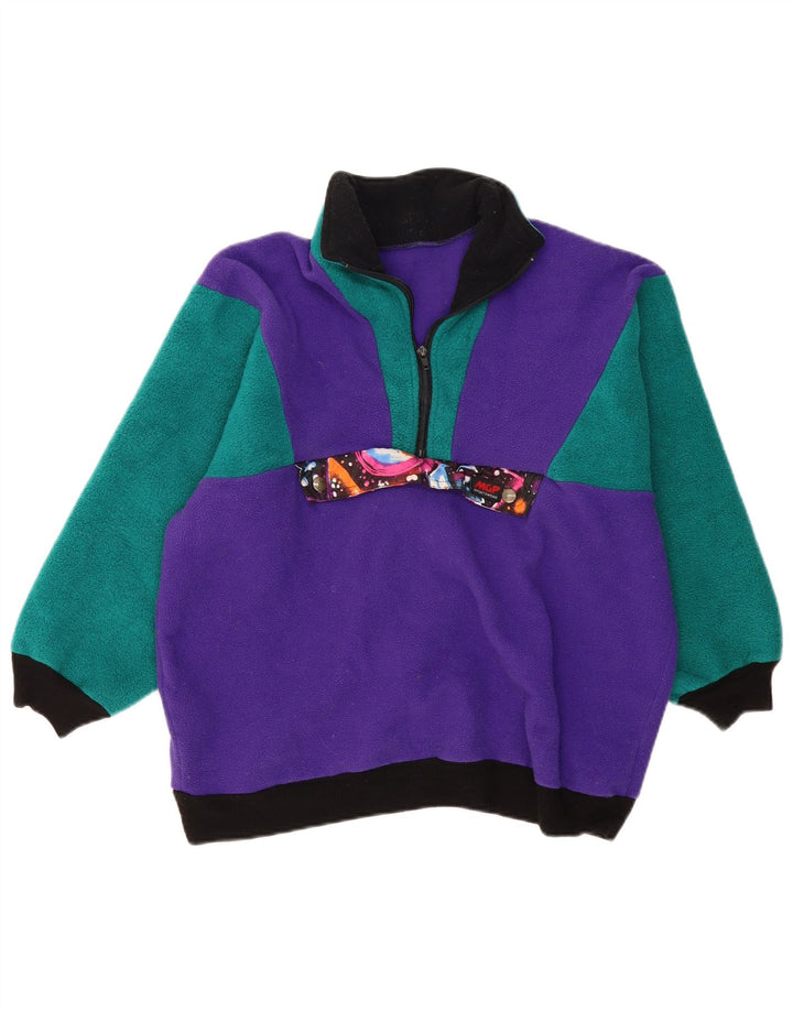 VINTAGE Dame Oversized Fleece Jumper UK 10 Small Purple Colourblock