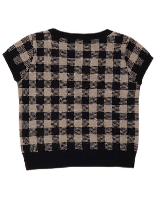 Topshop Dame Crop Boat Neck Jumper Sweater UK 10 Small Navy Blue Gingham