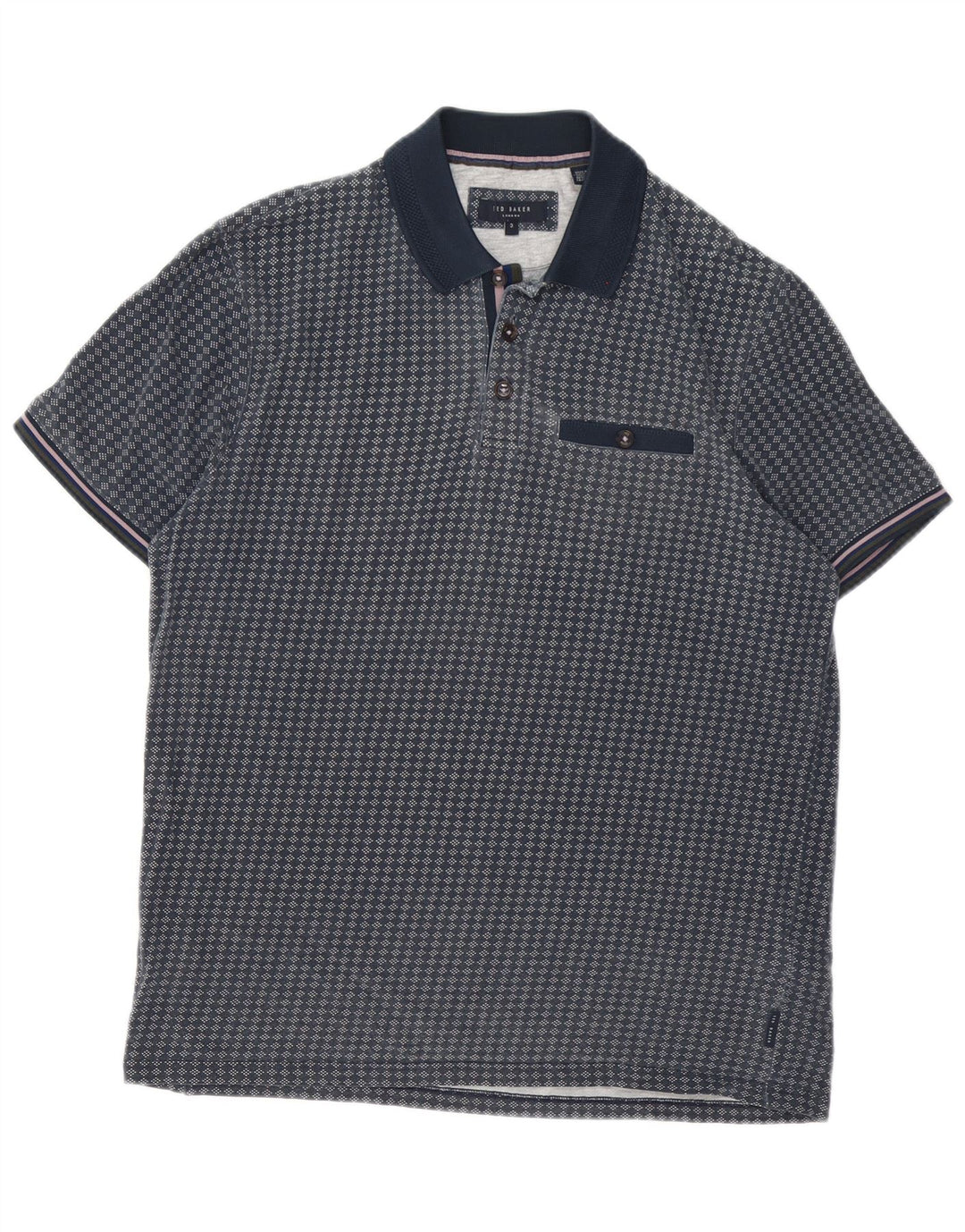 Ted Baker Herre poloskjorte str. 3 Medium Marineblå Geometrisk