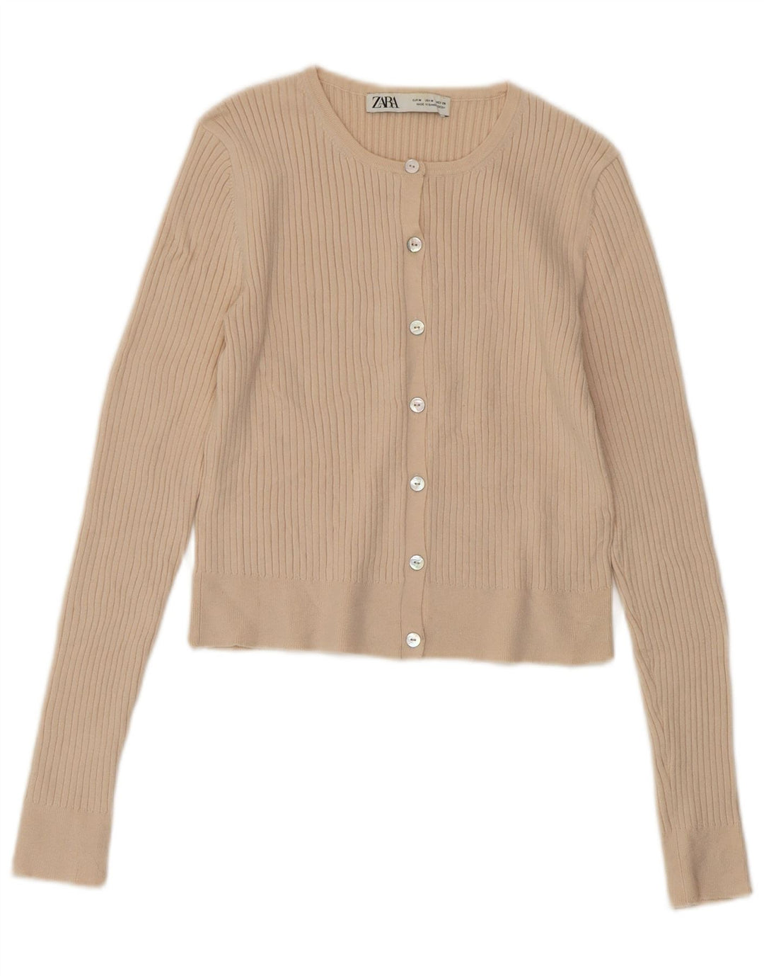 ZARA Womens Crop Cardigan Sweater UK 12 Medium Beige Viscose