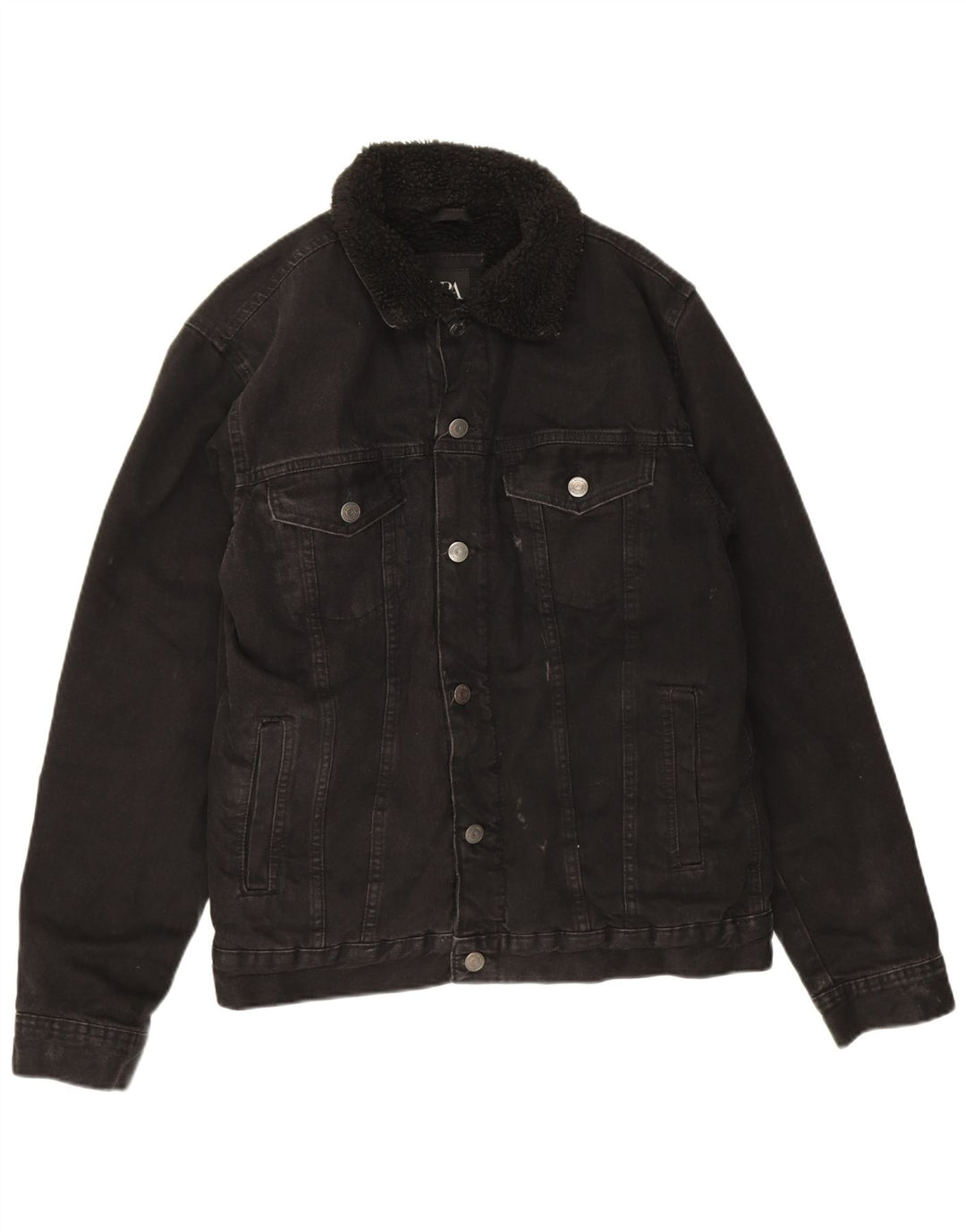 Zara Herre Sherpa Denimjakke UK 38 Medium Sort Polyester