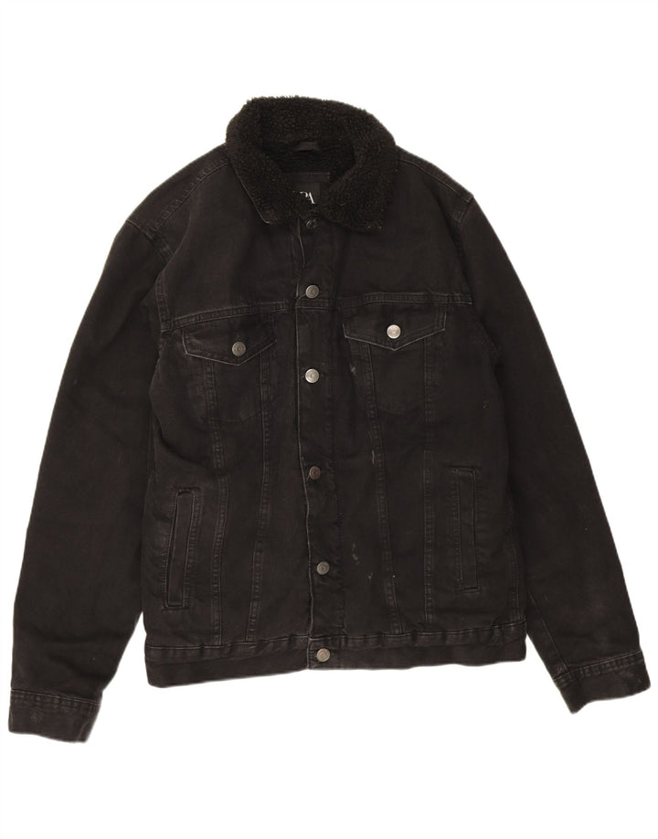 Zara Herre Sherpa Denimjakke UK 38 Medium Sort Polyester