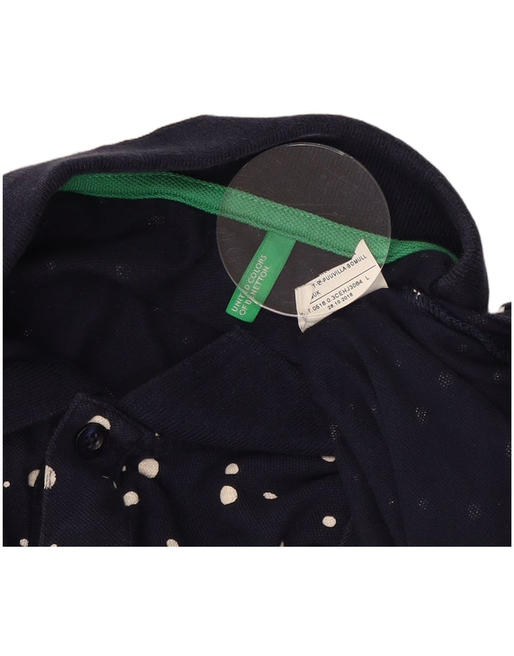 BENETTON Mens Polo Shirt Large Navy Blue Spotted