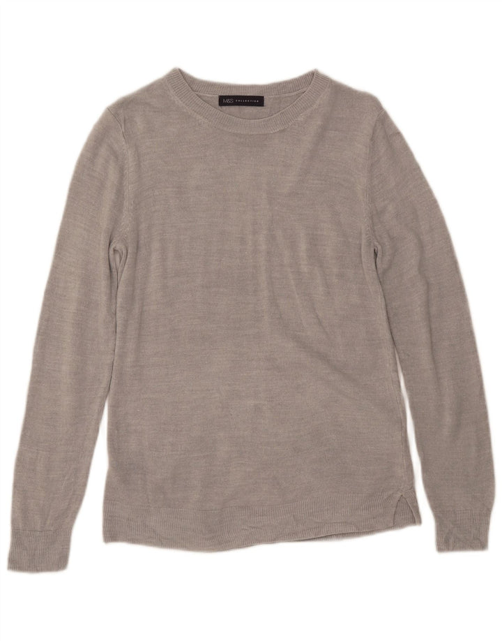 Marks & Spencer Dame Boat Neck Jumper Sweater UK 12 Medium Grå Akryl