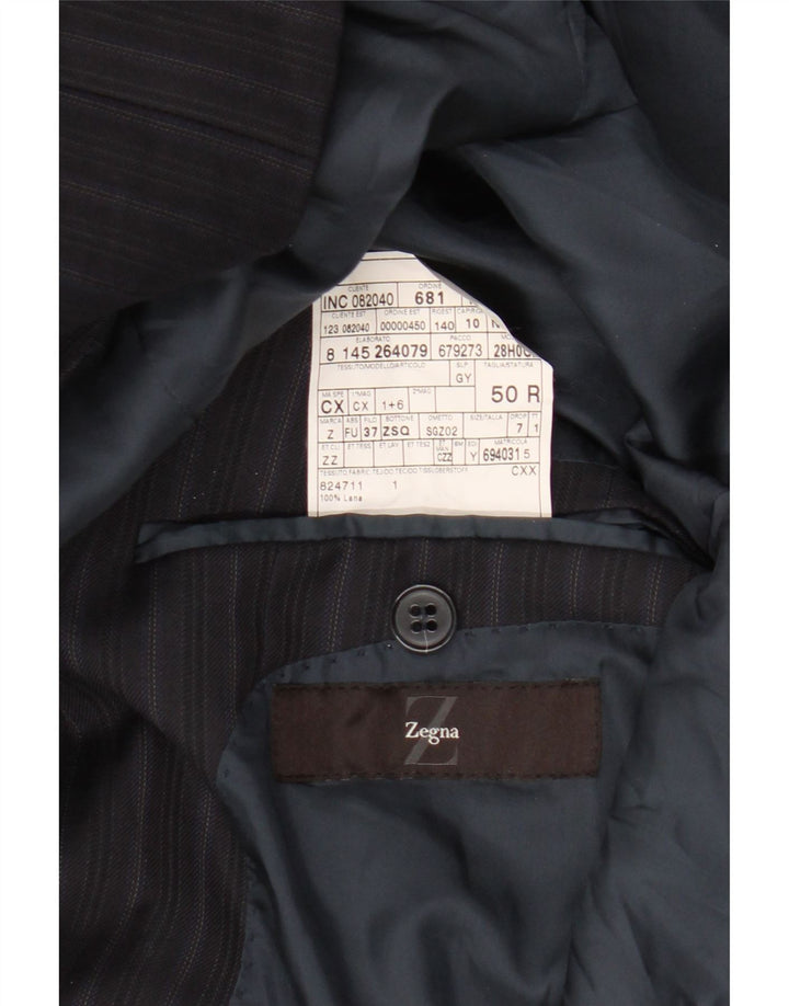 Zegna Herre 3-knaps blazerjakke IT 50 Stor marineblå nålestribet uld