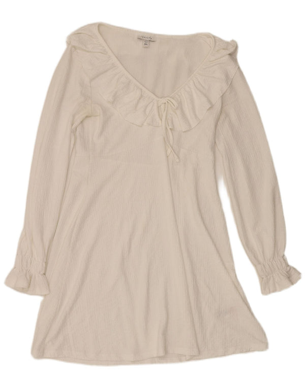 Topshop Dame Langærmet A-Line Kjole UK 12 Medium White Polyester