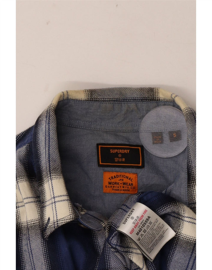 Superdry Flanelskjorte til mænd, lille marineblå plaid bomuld