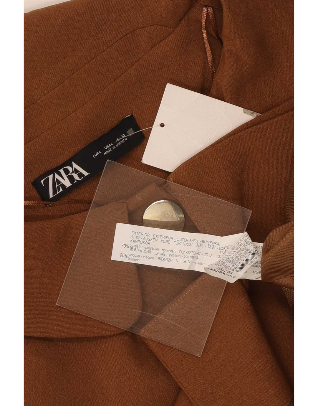 Zara Dame 3/4 ærmer 3-knaps blazerjakke UK 16 Large Brown Polyester