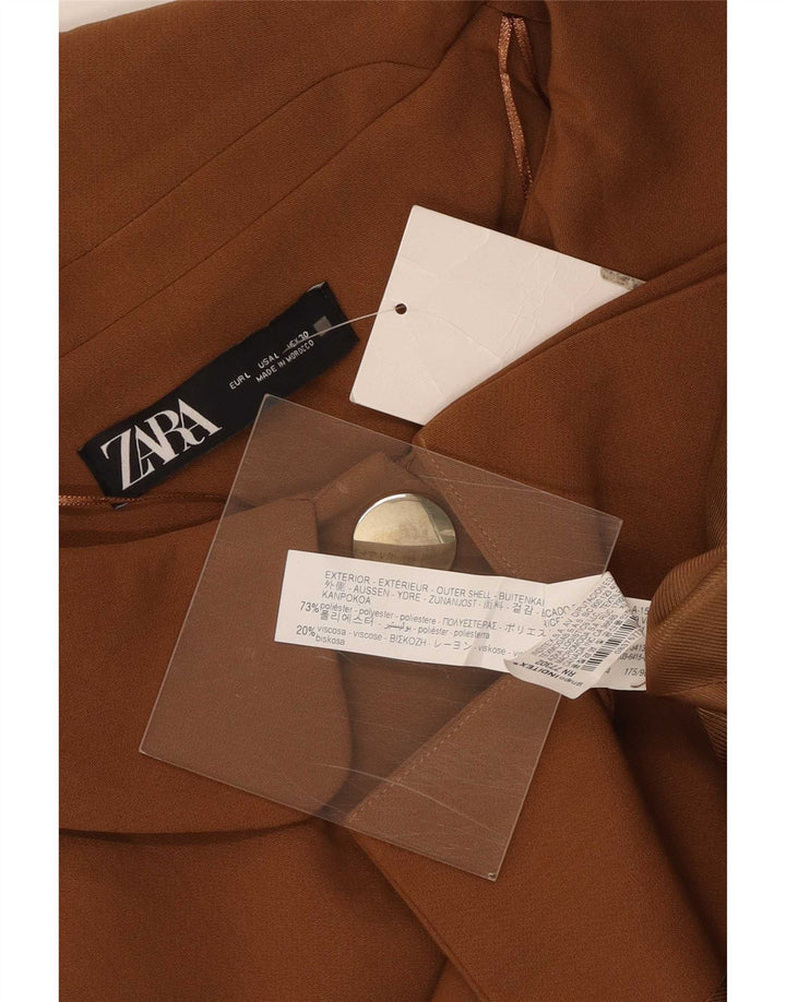 Zara Dame 3/4 ærmer 3-knaps blazerjakke UK 16 Large Brown Polyester