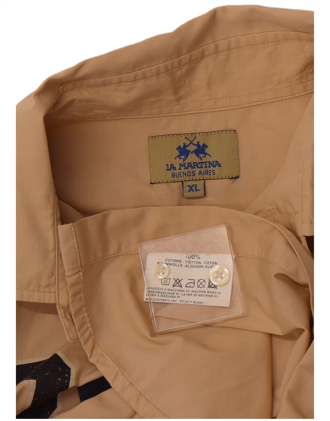 LA MARTINA Herre Royal Navy grafisk skjorte XL Beige Colourblock Bomuld