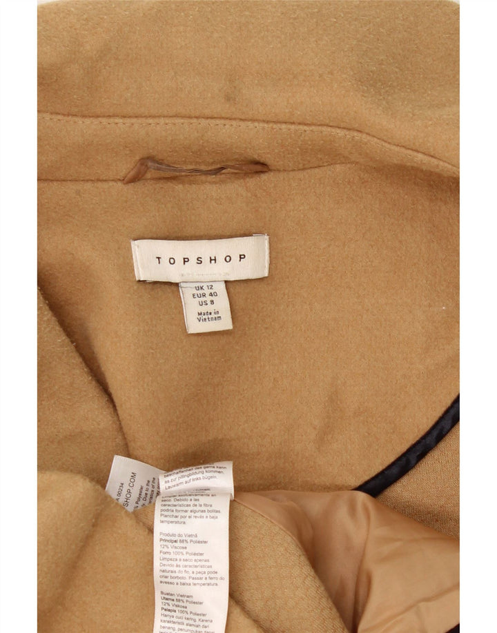 Topshop Dame Dobbeltradet Frakke UK 12 Medium Beige Polyester