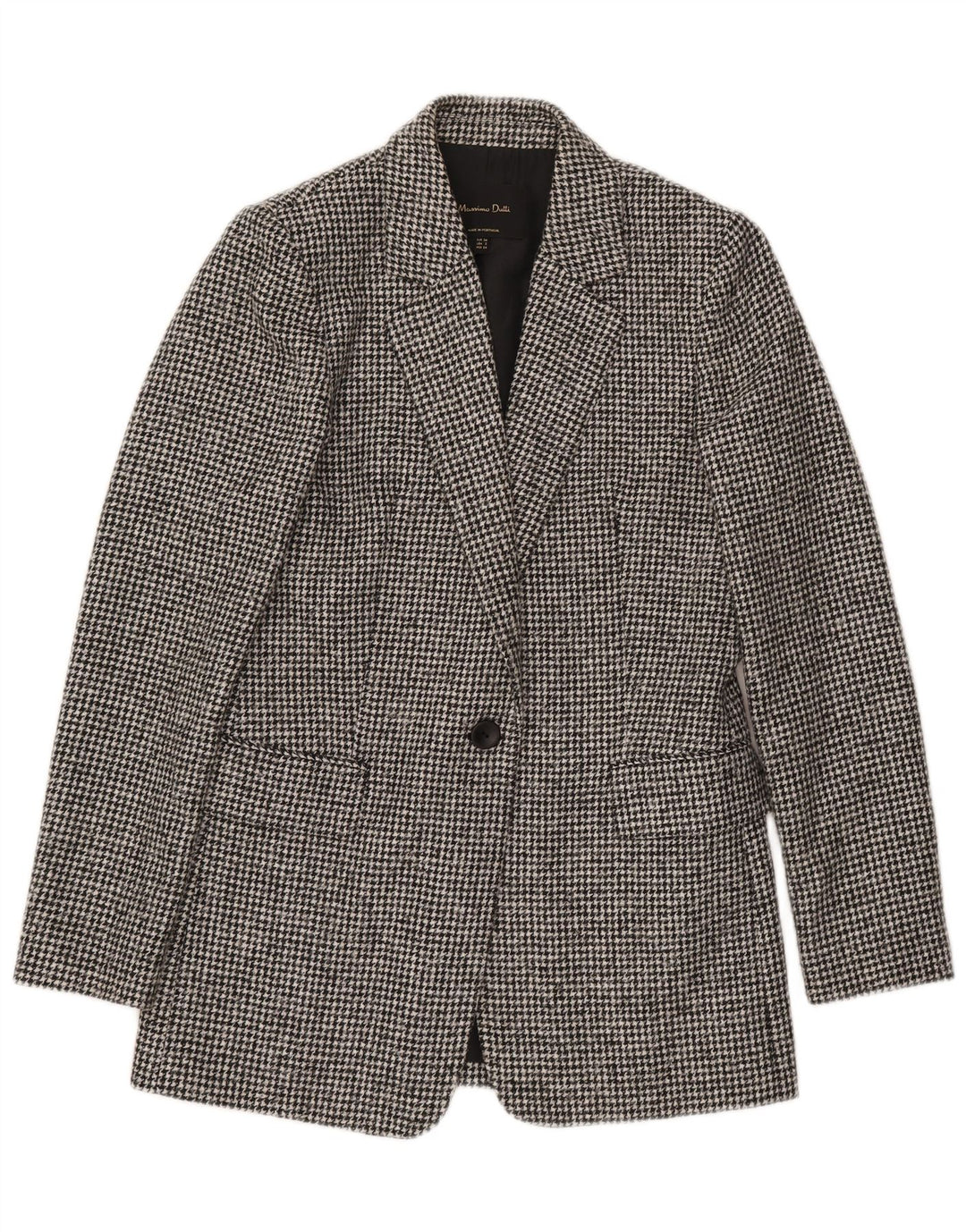 Massimo Dutti Dame 1-knaps blazerjakke EU 34 2XS Grå Houndstooth Uld