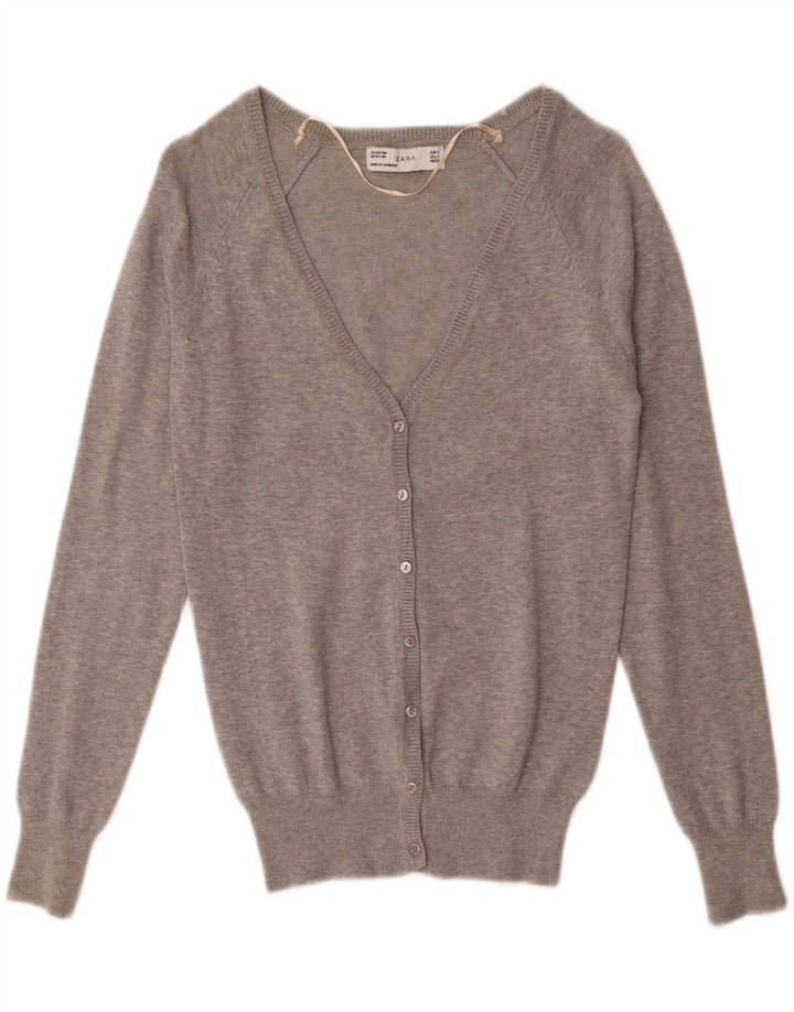 Zara Dame Cardigan Sweater UK 10 Lille Grå Bomuld